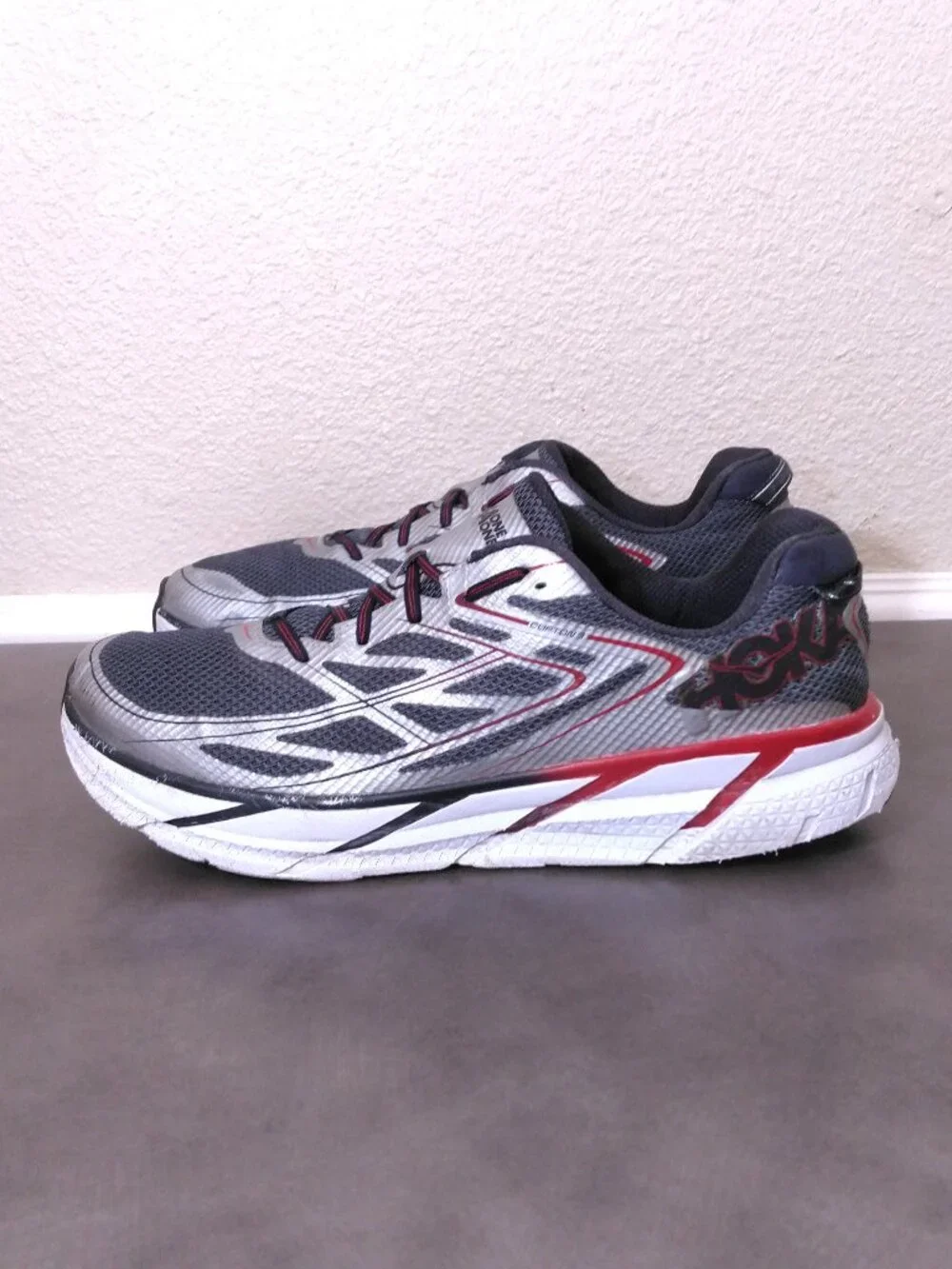 HOKA Clifton 3 Shoes Mens SIZE 14 Silver FORMULA ONE 1012046 SFON Running GYM